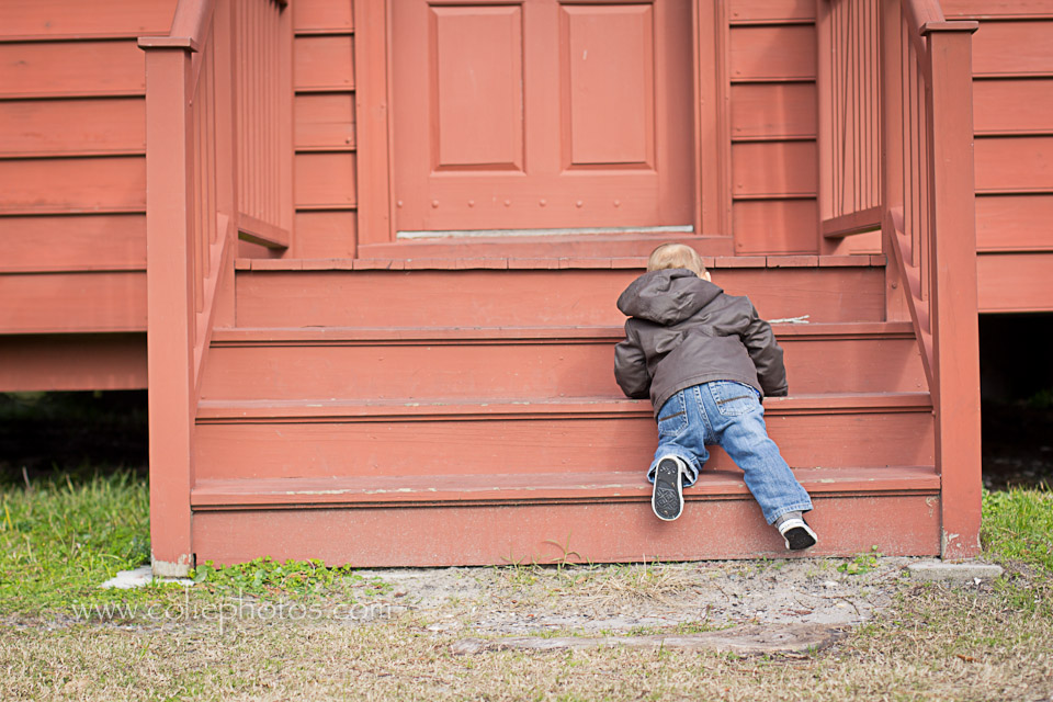 toddler boy on steps