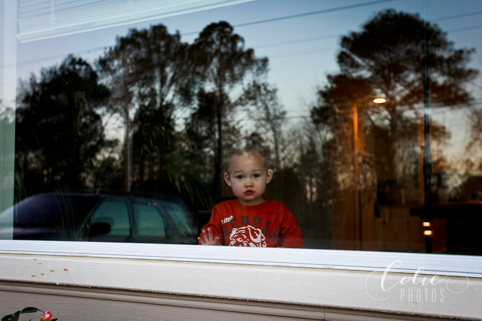 little boy looking out the window